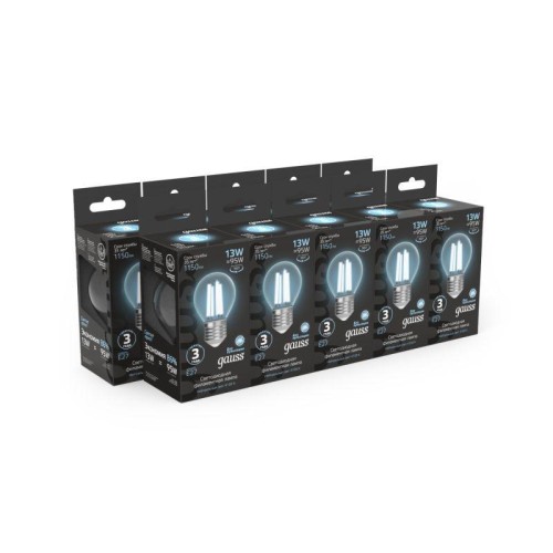 Лампа светодиодная филаментная Black Filament 13Вт P45 шар 4100К нейтр. бел. E27 1150лм GAUSS 105802