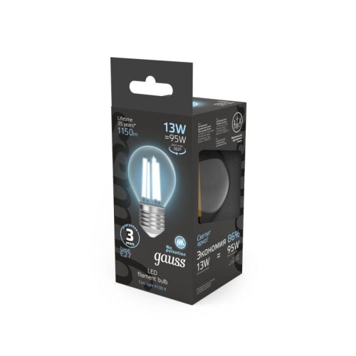 Лампа светодиодная филаментная Black Filament 13Вт P45 шар 4100К нейтр. бел. E27 1150лм GAUSS 105802
