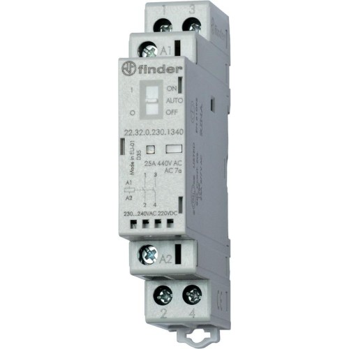Контактор модульный 2NO 25А AgNi 24В AC/DC 17.5мм IP20 опции: мех. индикатор + LED FINDER 2232002413
