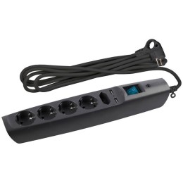 Удлинитель с сетевым фильтром 5х2м с заземл. 10А IP20 U-5es-2m-B 2хUSB ПВС 3х0.75 с выкл. защ. шторк