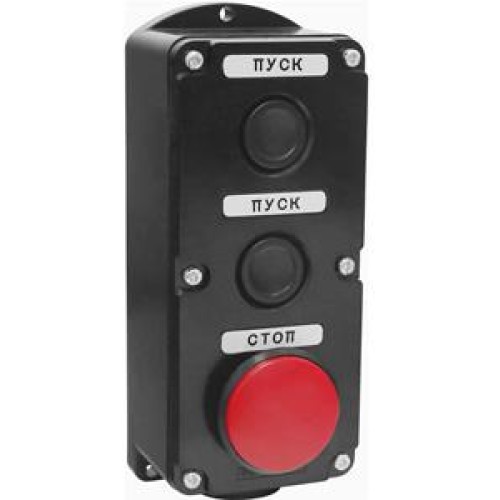 Пост управления ПКЕ 212-3 У3 10А 660В 3 элемента черн. цилиндр и красн. гриб накладной IP40 Электрот