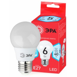 ЭРА Лампочка светодиодная RED LINE LED A55-6W-840-E27 R E27 / Е27 6 Вт груша нейтральный белый свет