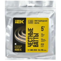 Лента светодиодная 2835-168LED 14Вт/м IP20 10мм 24В 4000К (уп.5м) IEK LSR6-10-168-20-1-05