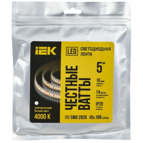 Лента светодиодная 2835-168LED 14Вт/м IP20 10мм 24В 4000К (уп.5м) IEK LSR6-10-168-20-1-05