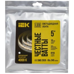 Лента светодиодная 2835-240LED 22Вт/м IP20 10мм 24В 4000К (уп.5м) IEK LSR6-10-240-20-1-05