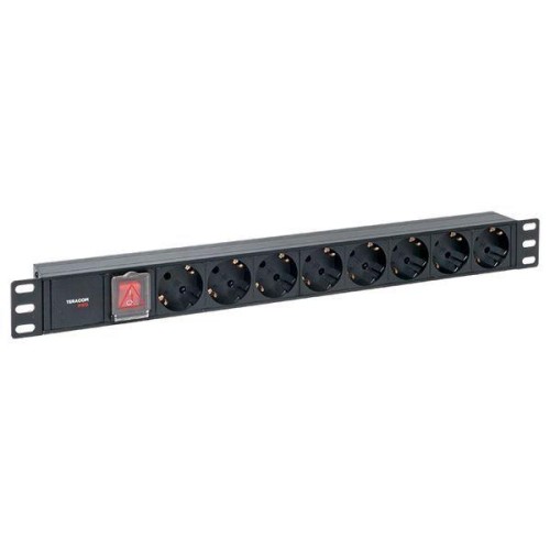 Блок PDU TERACOM PRO 19дюйм 1U 10А/250В 8 роз. Schuko с выключат. без шнура питания вх. разъем C14 к