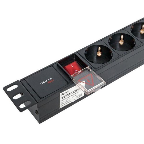 Блок PDU TERACOM PRO 19дюйм 1U 10А/250В 8 роз. Schuko с выключат. без шнура питания вх. разъем C14 к