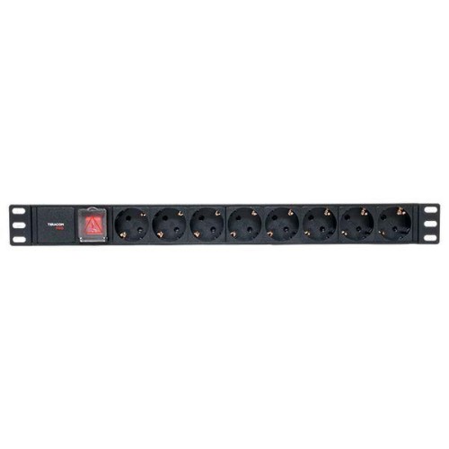 Блок PDU TERACOM PRO 19дюйм 1U 10А/250В 8 роз. Schuko с выключат. без шнура питания вх. разъем C14 к