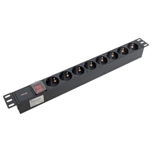 Блок PDU TERACOM PRO 19дюйм 1U 10А/250В 8 роз. Schuko с выключат. без шнура питания вх. разъем C14 к