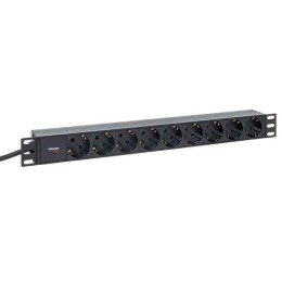 Блок PDU TERACOM PRO 19дюйм 1U 16А/250В 9 роз. Schuko шнур 2м 3х1.5кв.мм вилка Schuko корпус пластик