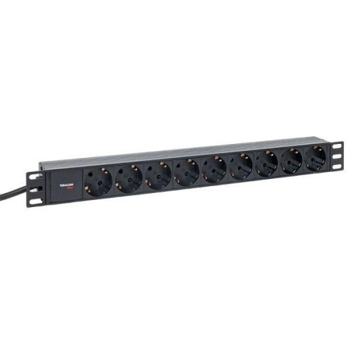 Блок PDU TERACOM PRO 19дюйм 1U 16А/250В 9 роз. Schuko шнур 2м 3х1.5кв.мм вилка Schuko корпус пластик