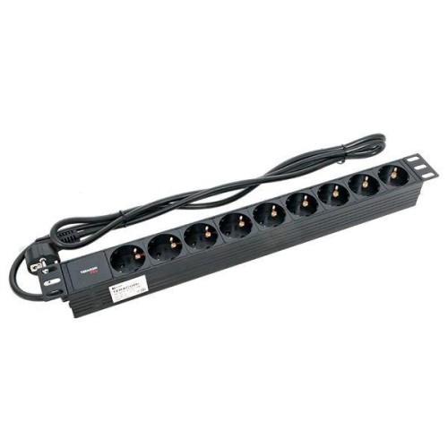 Блок PDU TERACOM PRO 19дюйм 1U 16А/250В 9 роз. Schuko шнур 2м 3х1.5кв.мм вилка Schuko корпус пластик