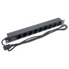 Блок PDU TERACOM PRO 19дюйм 1U 10А/250В 9 роз. Schuko шнур 2м 3х1.5кв.мм вилка C14 корпус алюм. черн