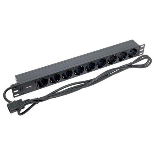 Блок PDU TERACOM PRO 19дюйм 1U 10А/250В 9 роз. Schuko шнур 2м 3х1.5кв.мм вилка C14 корпус алюм. черн