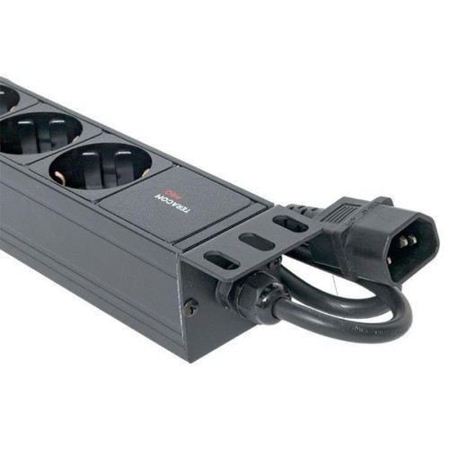 Блок PDU TERACOM PRO 19дюйм 1U 10А/250В 9 роз. Schuko шнур 2м 3х1.5кв.мм вилка C14 корпус алюм. черн