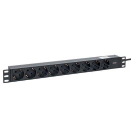 Блок PDU TERACOM PRO 19дюйм 1U 10А/250В 9 роз. Schuko шнур 2м 3х1.5кв.мм вилка C14 корпус пластик че