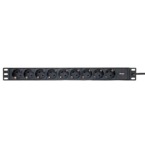 Блок PDU TERACOM PRO 19дюйм 1U 10А/250В 9 роз. Schuko шнур 2м 3х1.5кв.мм вилка C14 корпус пластик че