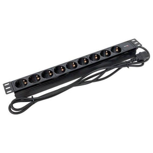 Блок PDU TERACOM PRO 19дюйм 1U 10А/250В 9 роз. Schuko шнур 2м 3х1.5кв.мм вилка C14 корпус пластик че