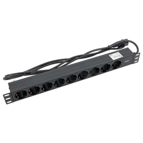Блок PDU TERACOM PRO 19дюйм 1U 10А/250В 9 роз. Schuko шнур 2м 3х1.5кв.мм вилка C14 корпус пластик че
