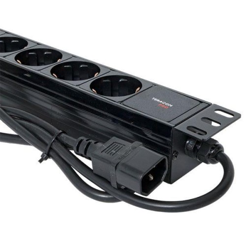 Блок PDU TERACOM PRO 19дюйм 1U 10А/250В 9 роз. Schuko шнур 2м 3х1.5кв.мм вилка C14 корпус пластик че