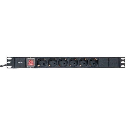 Блок PDU TERACOM 19дюйм 1U 16А/250В 6 роз. Schuko с выключат. шнур 2м 3х1.5кв.мм вилка Schuko корпус