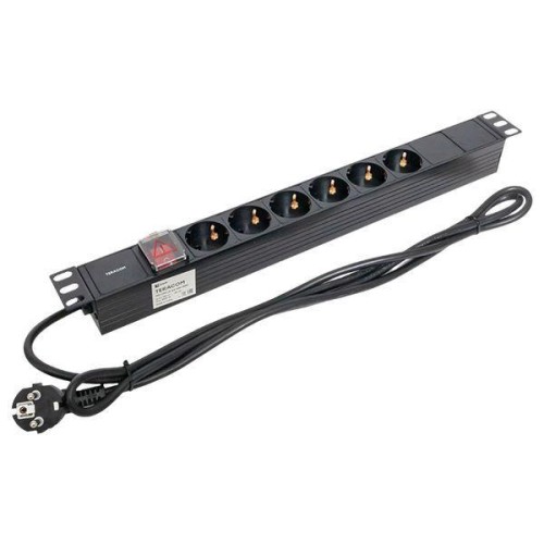 Блок PDU TERACOM 19дюйм 1U 16А/250В 6 роз. Schuko с выключат. шнур 2м 3х1.5кв.мм вилка Schuko корпус