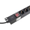 Блок PDU TERACOM 19дюйм 1U 16А/250В 6 роз. Schuko с выключат. шнур 2м 3х1.5кв.мм вилка Schuko корпус