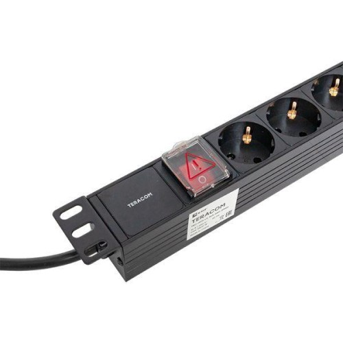 Блок PDU TERACOM 19дюйм 1U 16А/250В 6 роз. Schuko с выключат. шнур 2м 3х1.5кв.мм вилка Schuko корпус