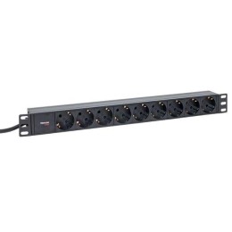 Блок PDU TERACOM PRO 19дюйм 1U 16А/250В 9 роз. Schuko шнур 2м 3х1.5кв.мм вилка Schuko корпус алюм. ч