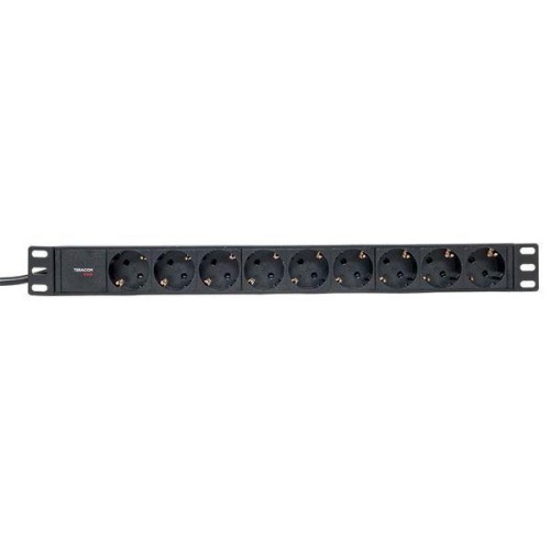 Блок PDU TERACOM PRO 19дюйм 1U 16А/250В 9 роз. Schuko шнур 2м 3х1.5кв.мм вилка Schuko корпус алюм. ч