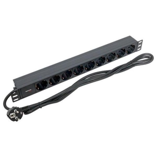 Блок PDU TERACOM PRO 19дюйм 1U 16А/250В 9 роз. Schuko шнур 2м 3х1.5кв.мм вилка Schuko корпус алюм. ч