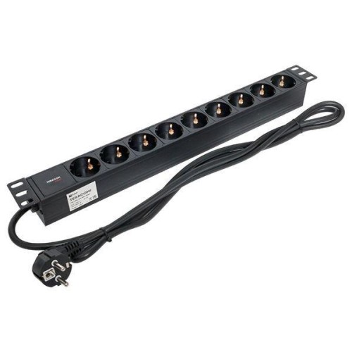 Блок PDU TERACOM PRO 19дюйм 1U 16А/250В 9 роз. Schuko шнур 2м 3х1.5кв.мм вилка Schuko корпус алюм. ч