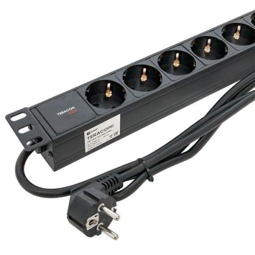 Блок PDU TERACOM PRO 19дюйм 1U 16А/250В 9 роз. Schuko шнур 2м 3х1.5кв.мм вилка Schuko корпус алюм. ч