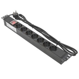 Блок PDU TERACOM 19дюйм 1U 16А/250В 7 роз. Schuko с выключат. шнур 2м 3х1.5кв.мм вилка Schuko корпус