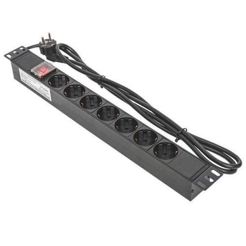 Блок PDU TERACOM 19дюйм 1U 16А/250В 7 роз. Schuko с выключат. шнур 2м 3х1.5кв.мм вилка Schuko корпус