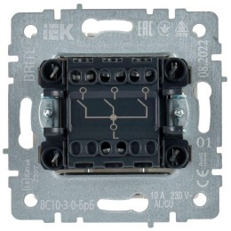 Выключатель 3-кл. СП BRITE ВС10-3-0-БрБ 10А механизм бел. IEK BR-V30-0-10-K01