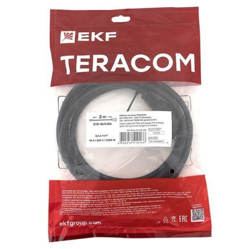 Кабель питания TERACOM для PDU C13 - CEE 7/7 (Schuko) сеч. 3х1.5кв.мм 250В 10А 2.0м EKF TRC-PCA-C13-