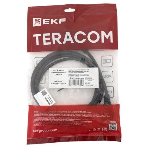 Кабель питания TERACOM для ИБП ПК и мониторов разъемы C13 - C14 сеч. 3х0.75кв.мм 250В 2.0м EKF TRC-P