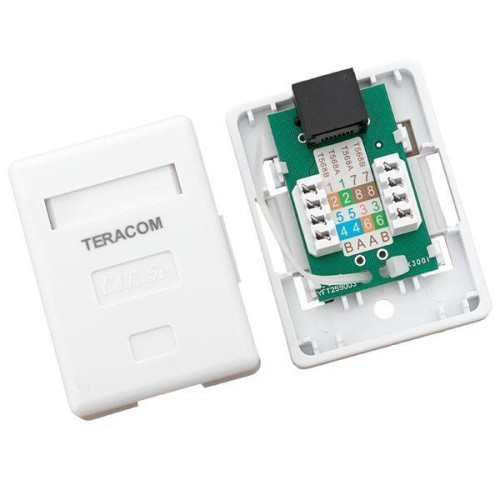 Розетка настенная TERACOM кат.5E неэкранированная 1 порт RJ-45 Dual IDC бел. EKF TRC-WBOX-1RJ45-5EUT
