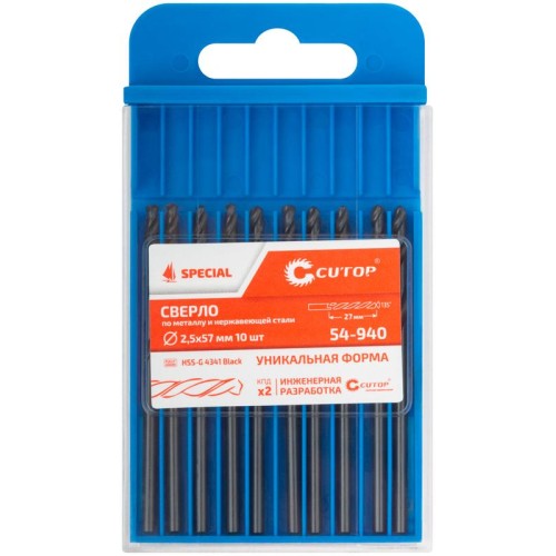 Сверло по металлу Special HSS-G 2.5х57/27мм (уп.10шт) Cutop 54-940