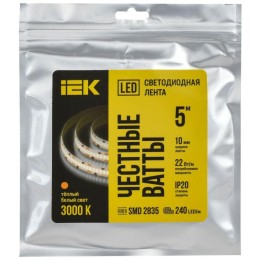 Лента светодиодная 2835-240LED 22Вт/м IP20 10мм 24В 3000К (уп.5м) IEK LSR6-1-240-20-1-05