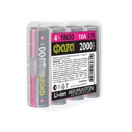 Аккумулятор 18650 3.7В Li-Ion 2000мА.ч без платы защиты PB-4 (уп.4шт) ФАZА 5060319