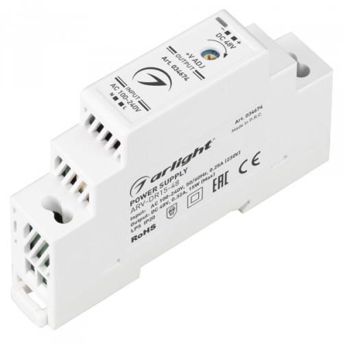Arlight Блок питания ARV-DR15-48 (48V, 0.32A, 15W) (IP20 DIN-рейка)