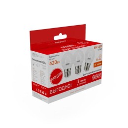 Лампа светодиодная Elementary 6Вт P45 шар 3000К тепл. бел. E27 420лм промо (уп.3шт) GAUSS 53216T