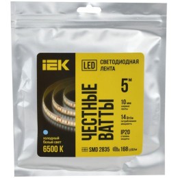 Лента светодиодная 2835-168LED 14Вт/м IP20 10мм 24В 6500К (уп.5м) IEK LSR6-2-168-20-1-05