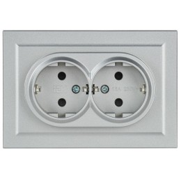 Розетка 2-м СП BRITE РСш12-3-БрА 16А в сборе с заземл. защ. шторки алюм. IEK BR-R24-16-K47-F