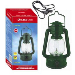 Фонарь аккумуляторный кемпинговый LED5161 3SMD LED 220В аккум. SLA диммер зел. Ultraflash 12099
