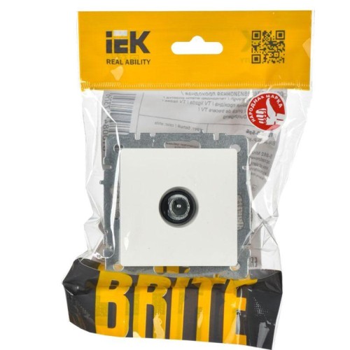 Розетка телевизионная проходная TV СП Brite РТВ10-0-БрБ механизм бел. IEK BR-A10-P-K01