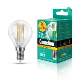 Лампа светодиодная филаментная LED7-G45-FL/830/E14 7Вт 220В Camelion 13456