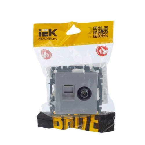 Розетка компьютерная + телевизионная 2-м Brite РТВ/РК12-БрА RJ45 кат.5E + TV механизм алюм. IEK BR-A